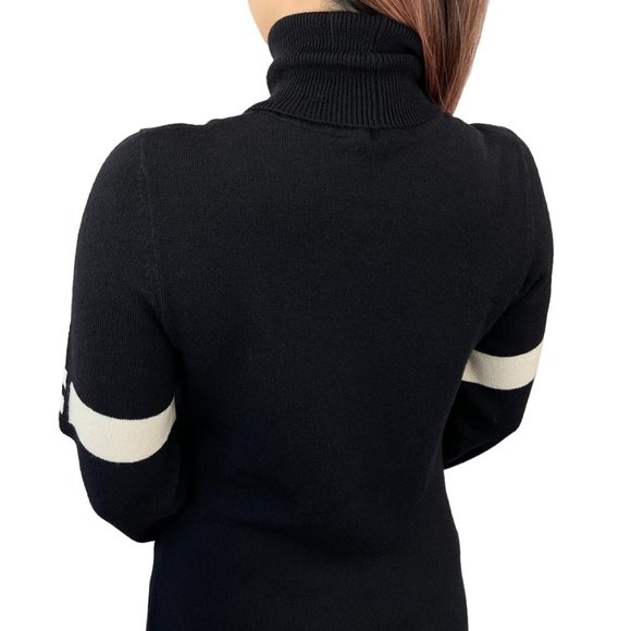 HERMES Vintage H Logo Turtleneck Sweater Top Knit Black White Wool Rank [102308] - Picture 4 of 10